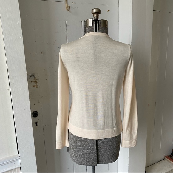 Talbots Cream Merino Wool Ruffle Cardigan Sweater - Picture 4 of 13